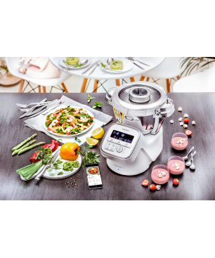 KRUPS HP60A1 i-Prep&Cook XL Küchenmaschine mit Kochfunktion Weiß/Edelstahl (Rührschüsselkapazität: 3 Liter, 1550 Watt)