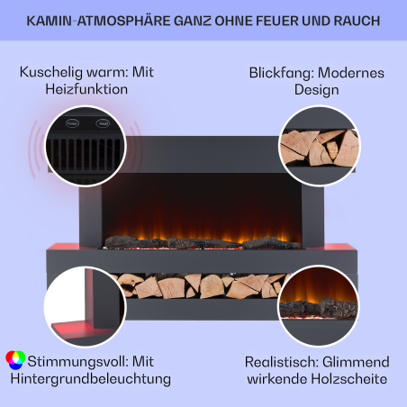 KLARSTEIN Studio Light & Fire Elektrischer Kamin (2000 Watt) Dunkelgrau