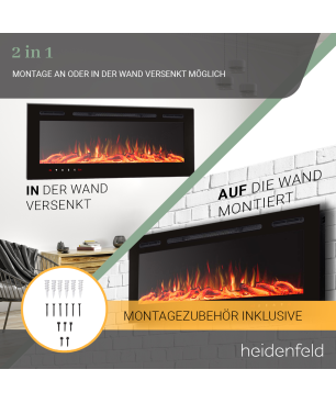 HEIDENFELD Wandkamin HF-WK200 60 Zoll Elektrokamin (1500 Watt)