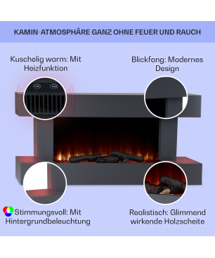KLARSTEIN Studio Light & Fire Elektrischer Kamin (2000 Watt), Kabellänge: ca. 105 cm