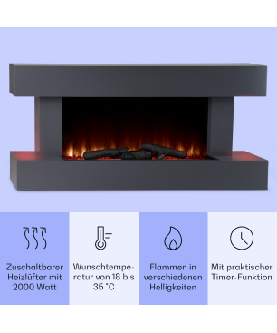 KLARSTEIN Studio Light & Fire Elektrischer Kamin (2000 Watt), Kabellänge: ca. 105 cm