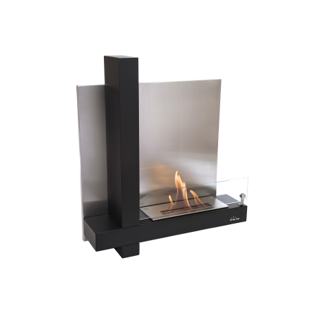 PURLINE Bioethanol-Wandkamin aus schwarzem Edelstahl wandmontierter Biokamin (2000 Watt)