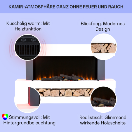 KLARSTEIN Studio Light & Fire Elektrischer Kamin (2000 Watt) Weiß