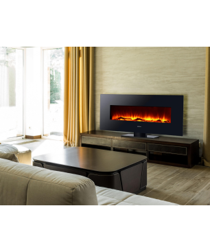 PURLINE Elektrischer Panoramakamin aus schwarzem gehärtetem Glas Elektrischer Kamin (2000 Watt, Raumgröße: 18 m²)