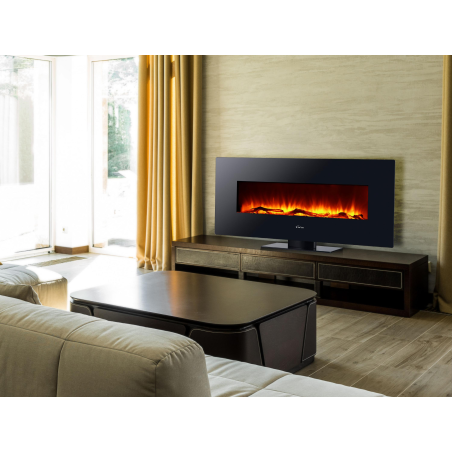 PURLINE Elektrischer Panoramakamin aus schwarzem gehärtetem Glas Elektrischer Kamin (2000 Watt, Raumgröße: 18 m²)