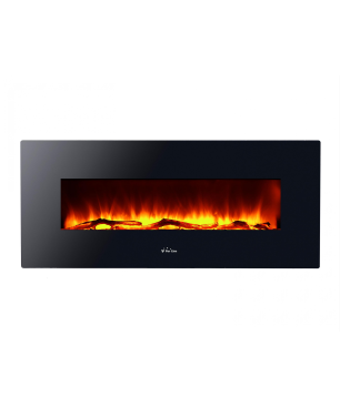 PURLINE Elektrischer Panoramakamin aus schwarzem gehärtetem Glas Elektrischer Kamin (2000 Watt, Raumgröße: 18 m²)