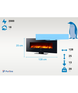 PURLINE Elektrischer Panoramakamin aus schwarzem gehärtetem Glas Elektrischer Kamin (2000 Watt, Raumgröße: 18 m²)