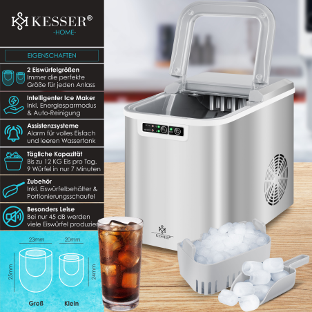 KESSER 19703 Eiswürfelbereiter Eiswürfelmaschine (150 Watt, silber)