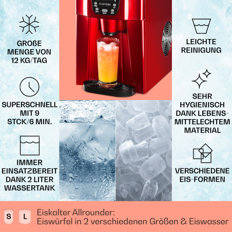 KLARSTEIN Ice Volcano 2G Eiswürfelmaschine (130 Watt, Rot)