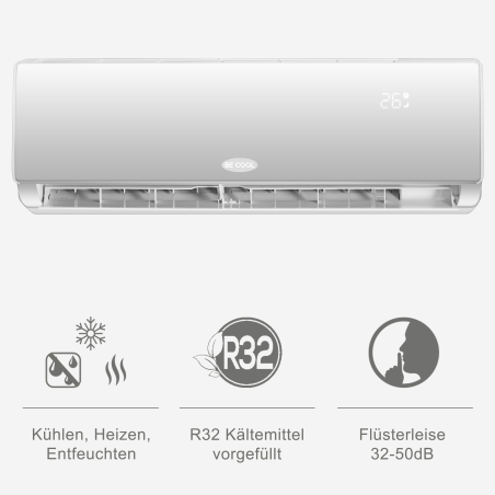 BECOOL BC12SK2101QW inkl. Vollinstallation Split Klimagerät Weiß Energieeffizienzklasse: A++, Max. Raumgröße: 105 m³