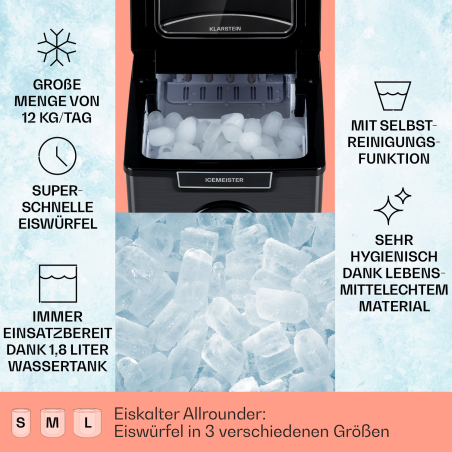 KLARSTEIN Icemeister 2G Eiswürfelmaschine (170 Watt, Dunkelgrau)