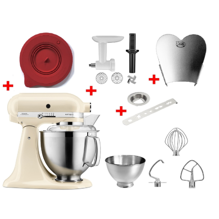 KITCHENAID 5KSM185PSEAC inkl.Edelstahlrührelmenten und 4 Zubehöre Küchenmaschine Creme (300 Watt)