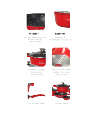 CHEFFINGER 10-Teilig Kochtopf Aluminium Rot