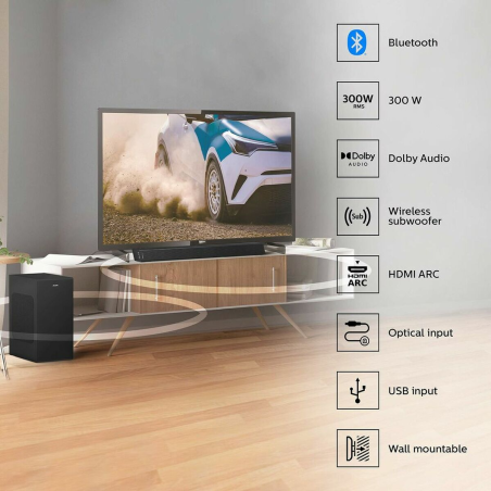 PHILIPS TAB 7305/10, Soundbar, Schwarz