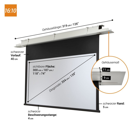 CELEXON Motor Expert Deckeneinbauleinwand, Bildbreite: 300 cm