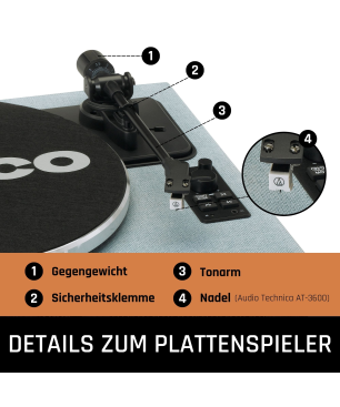 LENCO LS-440BUBG - 4 eingebaute Lautsprechern - Bluetooth Plattenspieler Blau-Taupe