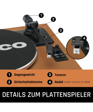 LENCO LS-430BN - 4 eingebaute Lautsprechern - Bluetooth Plattenspieler Braun