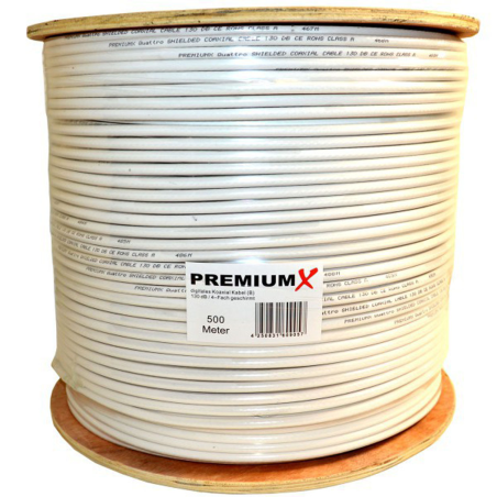 PREMIUMX 500m BASIC Koaxialkabel 135dB 4-fach SAT Koax Kabel 24x F-Stecker Antennenkabel