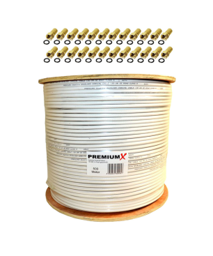 PREMIUMX PROFI 500 m Koaxial Kabel 135 dB 4-Fach geschirmt CU REINES KUPFER SAT Antennenkabel 24x F-Stecker Antennenkabel