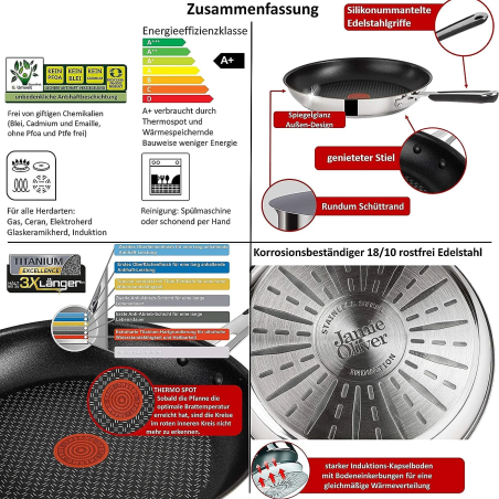 TEFAL E30 Jamie Oliver 6Tlg Pfannenset (Edelstahl, Beschichtung: Titanium)