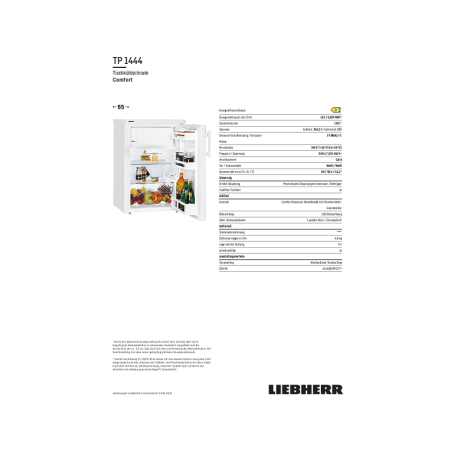 LIEBHERR TP 1744-20 Kühlschrank (D, 850 mm hoch, Weiß)