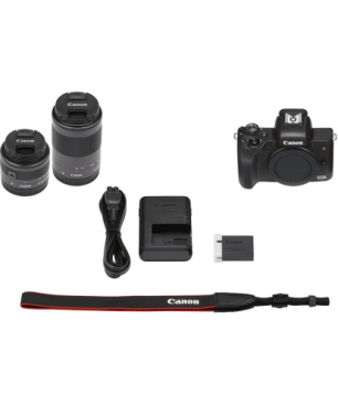 CANON Canon EOS M50 MK II Kit Systemkamera mit Objektiv 15-45 mm + 55-200 mm , 7,5 cm Display Touchscreen, WLAN