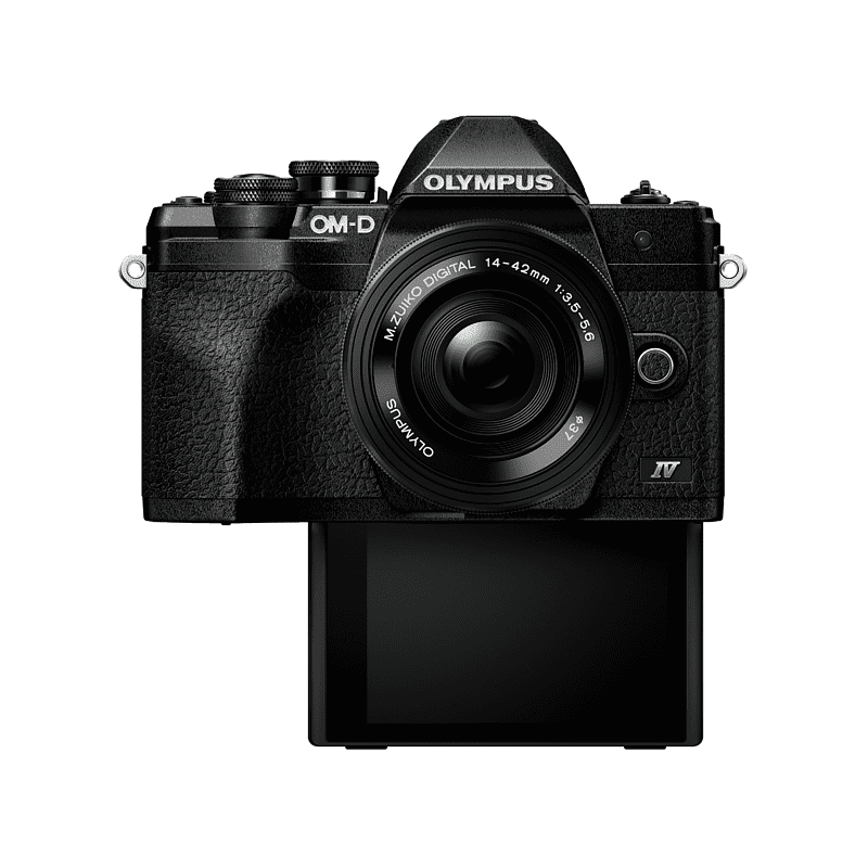 OLYMPUS OM-D E-M10 Mark IV Pancake Kit, 14-42mm F3.5-5.6, kompakte Selfie Systemkamera , 7,6 cm Display Touchscreen Schwarz