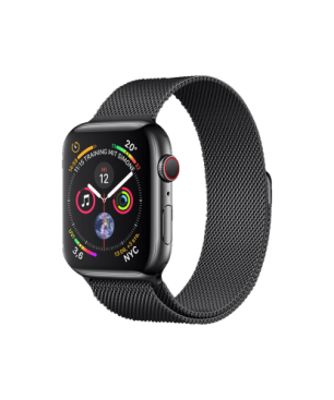 APPLE Watch Series 4 (GPS + Cellular) 40 mm Smartwatch Edelstahl Milanaise, 130-200 mm, Armband: Schwarz, Gehäuse: Schwarz