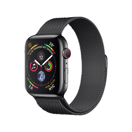 APPLE Watch Series 4 (GPS + Cellular) 40 mm Smartwatch Edelstahl Milanaise, 130-200 mm, Armband: Schwarz, Gehäuse: Schwarz