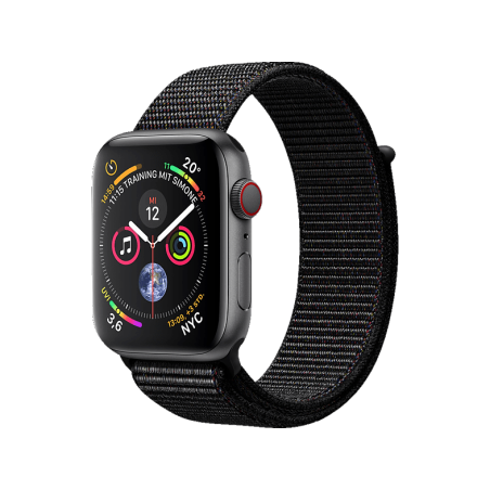APPLE Watch Series 4 (GPS + Cellular) 44mm Smartwatch Aluminium gewebtes Nylon, 140-210 mm, Gehäuse: Dunkelgrau