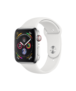 APPLE Watch Series 4 (GPS + Cellular) 44mm Smartwatch Edelstahl Kunststoff, 140-210 mm, Armband: Weiß, Gehäuse: Silber