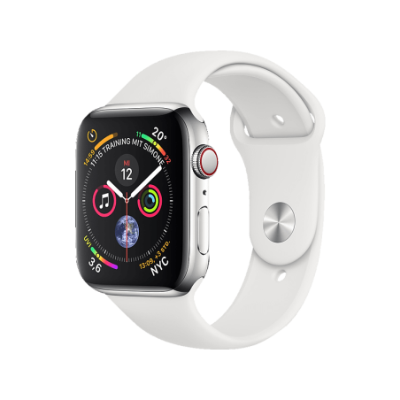 APPLE Watch Series 4 (GPS + Cellular) 44mm Smartwatch Edelstahl Kunststoff, 140-210 mm, Armband: Weiß, Gehäuse: Silber