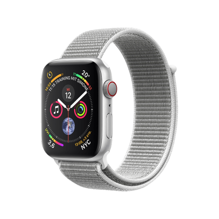APPLE Watch Series 4 (GPS + Cellular) 44mm Smartwatch Aluminium gewebtes Nylon, 140-210 mm, Armband: Silber, Gehäuse: Silber