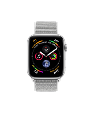 APPLE Watch Series 4 (GPS + Cellular) 44mm Smartwatch Aluminium gewebtes Nylon, 140-210 mm, Armband: Silber, Gehäuse: Silber