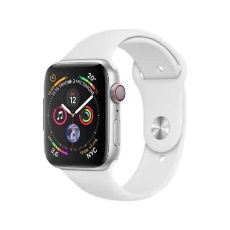 APPLE Watch Series 4 (GPS + Cellular) 40 mm Smartwatch Aluminium Kunststoff, 130-200 mm, Armband: Weiß, Gehäuse: Silber