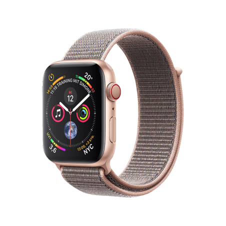 APPLE Watch Series 4 (GPS + Cellular) 40 mm Smartwatch Aluminium gewebtes Nylon, 130-200 mm, Armband: Sandrosa, Gehäuse: Gold