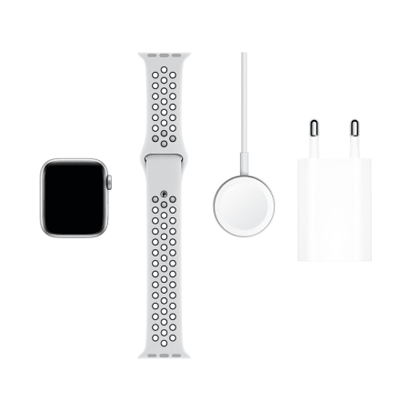 APPLE Watch Nike Series 5 40mm Smartwatch Aluminium Fluorelastomer, 130 - 200 mm, Armband: Gehäuse: Silber