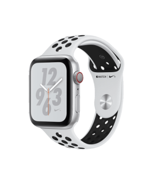 APPLE Watch Series 4 (GPS + Cellular) 44 mm Kunststoff, 145-220 mm, Armband: Platinum/Schwarz, Gehäuse: Silber