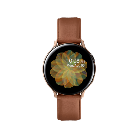 SAMSUNG Galaxy Watch Active2 Stainless Steel 44mm GO Smartwatch Edelstahl Echtleder, M/L, Gold