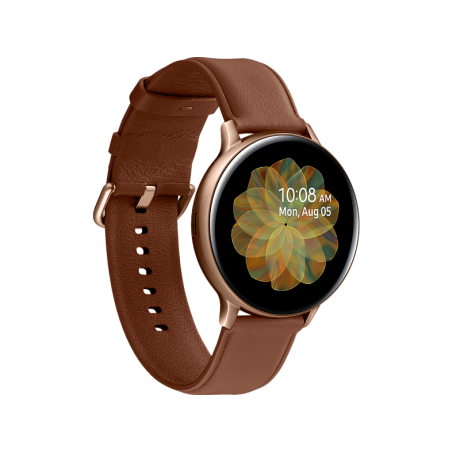 SAMSUNG Galaxy Watch Active2 Stainless Steel 44mm (LTE) GO Smartwatch Edelstahl Echtleder, M/L, Gold