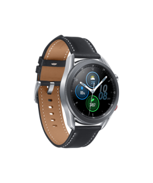 SAMSUNG Galaxy Watch3 45 mm LTE & Bluetooth Smartwatch Edelstahl Echtleder, Größe M/L (145 - 205 mm), Mystic Silver/Black