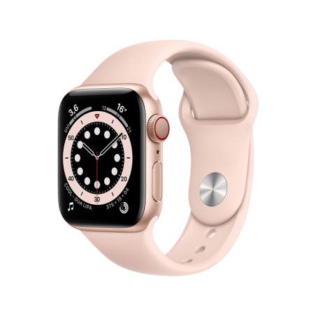 APPLE Watch Series 6 (GPS + Cellular) 40mm Smartwatch Aluminium Fluorelastomer, 130 - 200 mm, Armband: Pink, Gehäuse: Gold
