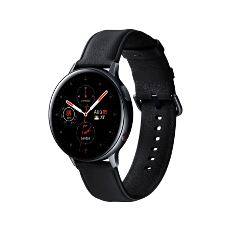 SAMSUNG Galaxy Watch Active2 Stainless Steel 44mm (LTE) BK Smartwatch Edelstahl Echtleder, M/L, Black