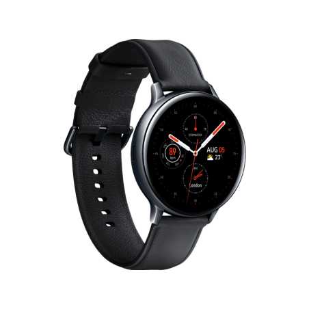 SAMSUNG Galaxy Watch Active2 Stainless Steel 44mm (LTE) BK Smartwatch Edelstahl Echtleder, M/L, Black