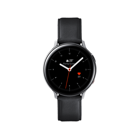 SAMSUNG Galaxy Watch Active2 Stainless Steel 44mm (LTE) SI Smartwatch Edelstahl Echtleder, M/L, Silver