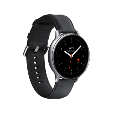 SAMSUNG Galaxy Watch Active2 Stainless Steel 44mm (LTE) SI Smartwatch Edelstahl Echtleder, M/L, Silver