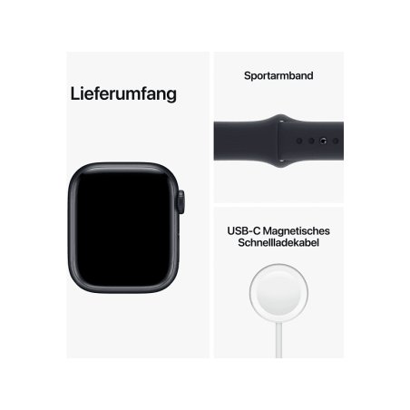 APPLE Watch Series 8 (GPS + Cellular) 41 mm, 130 - 200 mm, Armband: Mitternacht, Gehäuse: Mitternacht