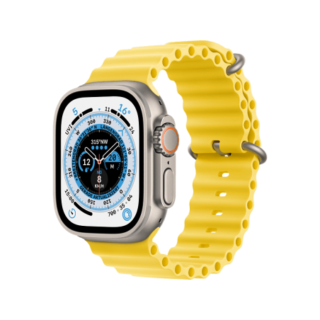 APPLE Watch Ultra (GPS + Cellular) 49 mm Smartwatch Titan Elastomer, 130 - 200 mm, Armband: Gelb, Gehäuse: Titan