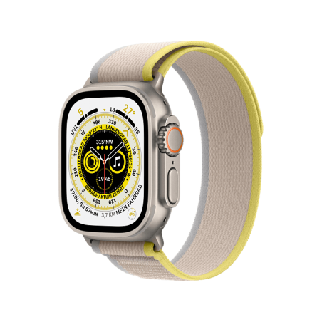 APPLE Watch Ultra GPS+CEL 49 TIT W TRAIL M/L Smartwatch Nylon/Gewebe Nylon/Gewebe, 145 - 220 mm, Gelb/Beige