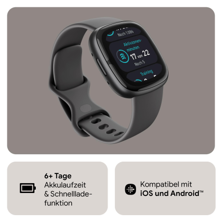 FITBIT Sense 2 Smartwatch Aluminium Elastomer, S/L, Shadow Grey/Graphite